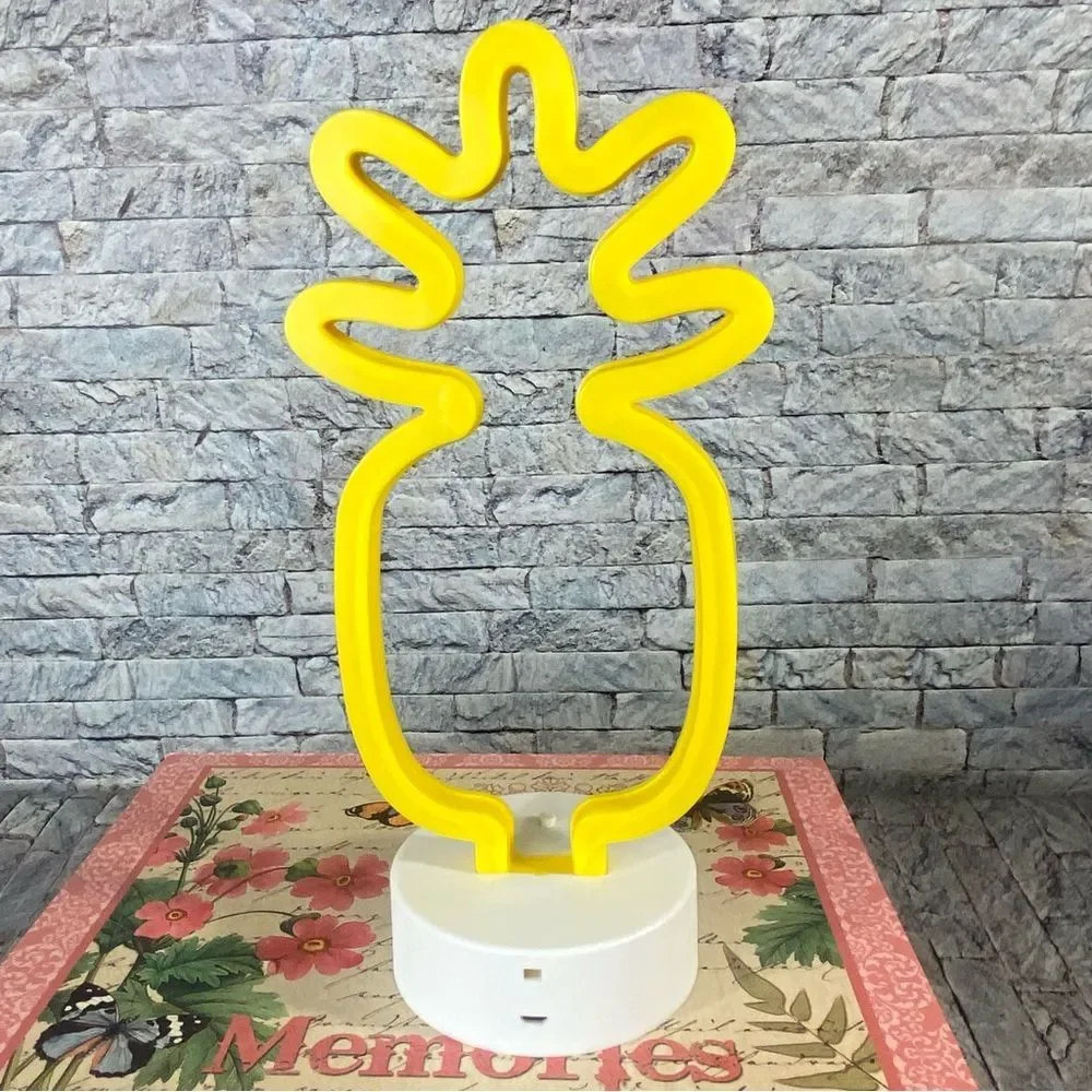 Pineapple Shaped Neon Night Light AA Battery Operated Tropical Room Decor